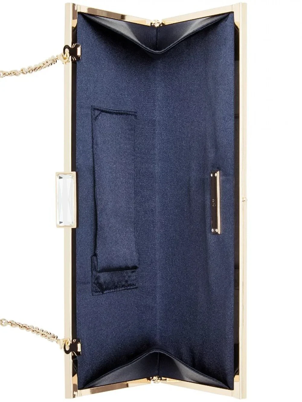 I.N.C. International Concepts Navy Satin Evening Clutch Gold Chain Purse